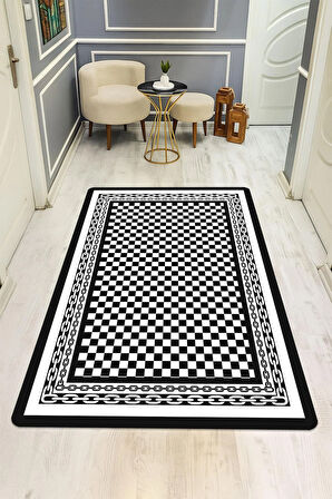 Modern Damalı Desen Dijital Baskı Kaymaz Taban Halı H0147