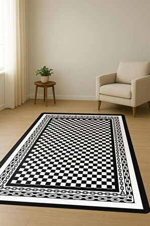 Modern Damalı Desen Dijital Baskı Kaymaz Taban Halı H0147