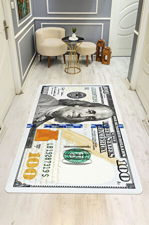 Modern Dolar Desen Dijital Baskı Kaymaz Taban Halı H0167