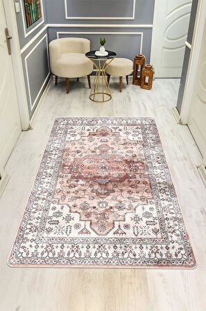 Vintage Desen Dijital Baskı Kaymaz Taban Halı H1054