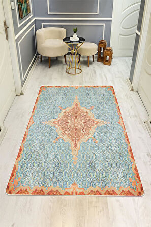 Vintage Desen Dijital Baskı Kaymaz Taban Halı H1078