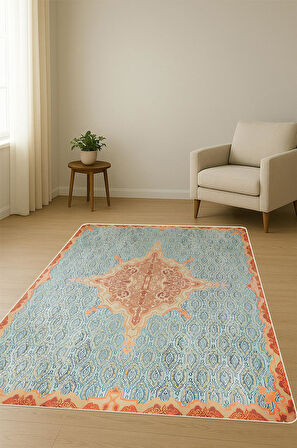 Vintage Desen Dijital Baskı Kaymaz Taban Halı H1078