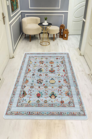 Vintage Desen Dijital Baskı Kaymaz Taban Halı H0281