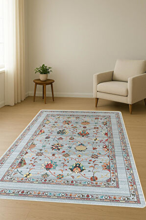 Vintage Desen Dijital Baskı Kaymaz Taban Halı H0281