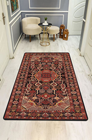 Vintage Desen Dijital Baskı Kaymaz Taban Halı H1053