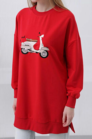 Puane  İki İplik Kumaş Scooter Nakış Detaylı Sweatshirt