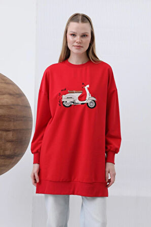 Puane  İki İplik Kumaş Scooter Nakış Detaylı Sweatshirt