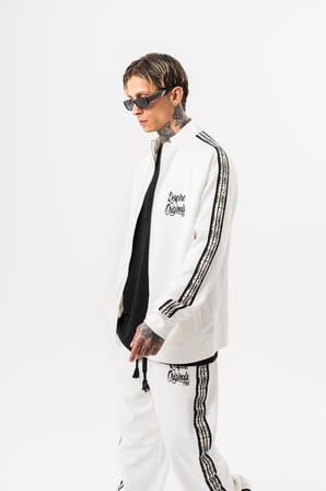 Erkek Splash Şerit Detaylı Dik Yaka Doubleface Zip Oversize Sweatshirt Ekru