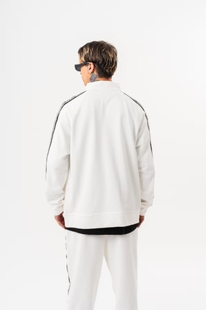 Erkek Splash Şerit Detaylı Dik Yaka Doubleface Zip Oversize Sweatshirt Ekru