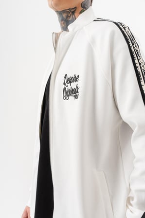 Erkek Splash Şerit Detaylı Dik Yaka Doubleface Zip Oversize Sweatshirt Ekru