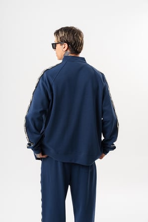 Erkek Splash Şerit Detaylı Dik Yaka Doubleface Zip Oversize Sweatshirt Lacivert