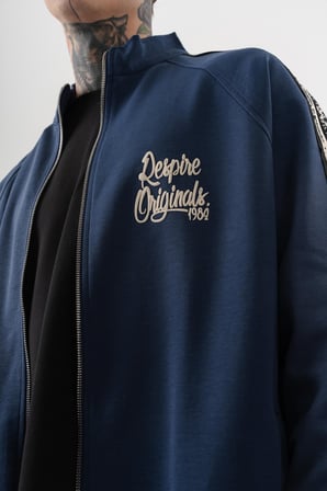 Erkek Splash Şerit Detaylı Dik Yaka Doubleface Zip Oversize Sweatshirt Lacivert
