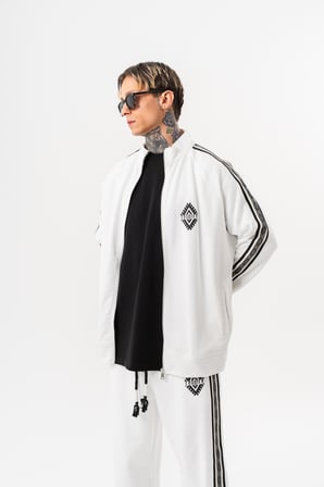 Erkek Şerit Detaylı Dik Yaka Doubleface Zip Oversize Sweatshirt Ekru