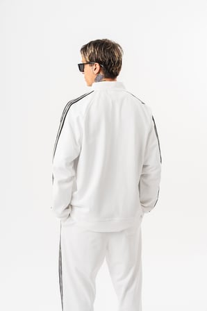 Erkek Şerit Detaylı Dik Yaka Doubleface Zip Oversize Sweatshirt Ekru