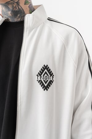 Erkek Şerit Detaylı Dik Yaka Doubleface Zip Oversize Sweatshirt Ekru