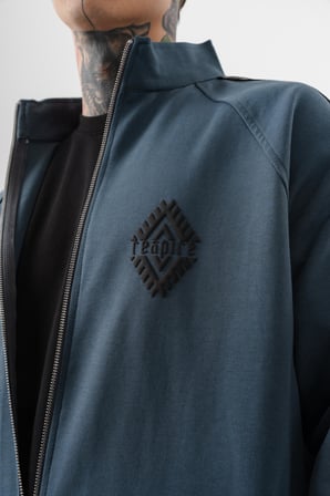 Erkek Şerit Detaylı Dik Yaka Doubleface Zip Oversize Sweatshirt Petrol