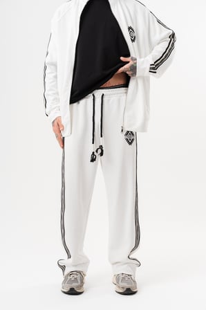 Erkek Şerit Detaylı Doubleface Baggy Eşofman Altı Ekru