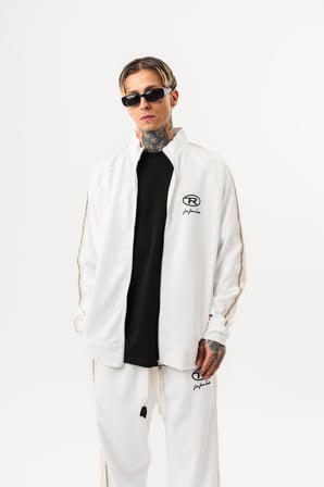 Erkek FFB Şerit Detaylı Dik Yaka Doubleface Zip Oversize Sweatshirt Ekru