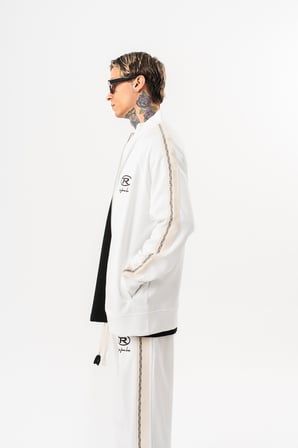 Erkek FFB Şerit Detaylı Dik Yaka Doubleface Zip Oversize Sweatshirt Ekru