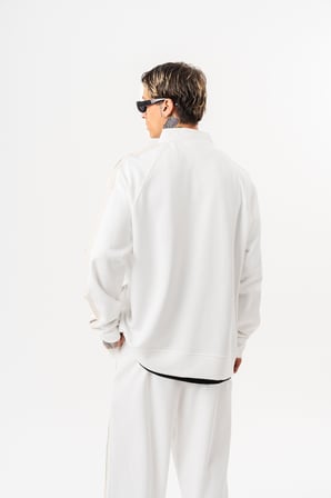 Erkek FFB Şerit Detaylı Dik Yaka Doubleface Zip Oversize Sweatshirt Ekru