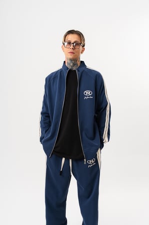 Erkek FFB Şerit Detaylı Dik Yaka Doubleface Zip Oversize Sweatshirt Lacivert