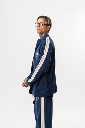 Erkek FFB Şerit Detaylı Dik Yaka Doubleface Zip Oversize Sweatshirt Lacivert