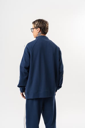 Erkek FFB Şerit Detaylı Dik Yaka Doubleface Zip Oversize Sweatshirt Lacivert