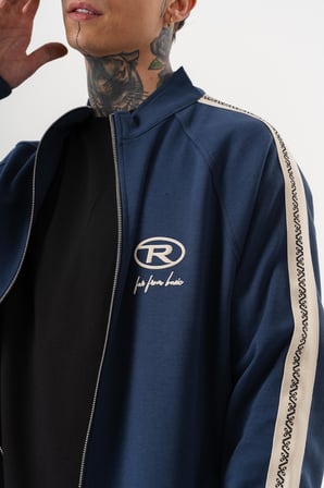 Erkek FFB Şerit Detaylı Dik Yaka Doubleface Zip Oversize Sweatshirt Lacivert