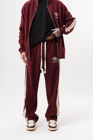 Erkek FFB Şerit Detaylı Doubleface Baggy Eşofman Altı Bordo