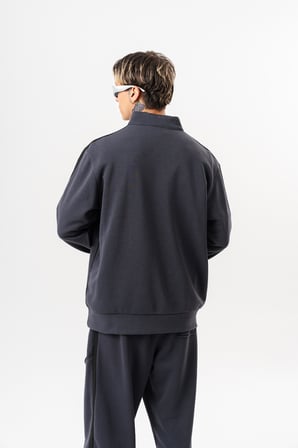 Erkek Pis Dikiş Detaylı Yarım Fermuarlı Diagonel Sweatshirt Füme