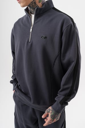 Erkek Pis Dikiş Detaylı Yarım Fermuarlı Diagonel Sweatshirt Füme