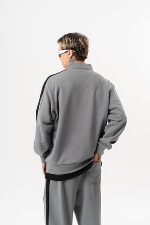 Erkek Pis Dikiş Detaylı Yarım Fermuarlı Diagonel Sweatshirt Gri