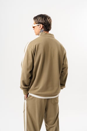 Erkek Pis Dikiş Detaylı Yarım Fermuarlı Diagonel Sweatshirt Haki