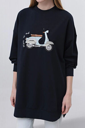 Puane  İki İplik Kumaş Scooter Nakış Detaylı Sweatshirt