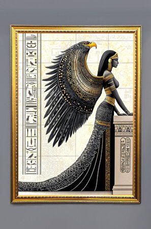 Antik Mısır Desenli Dijital Baskılı Kadife Kumaş Çerçeveli Tablo TBL0046