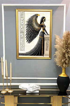 Antik Mısır Desenli Dijital Baskılı Kadife Kumaş Çerçeveli Tablo TBL0046