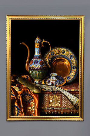 Antika Osmanlı ibrik Desenli Dijital Baskılı Kadife Kumaş Çerçeveli Tablo TBL0047