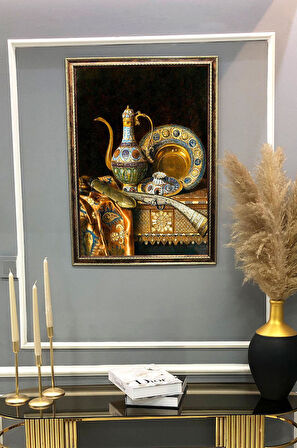 Antika Osmanlı ibrik Desenli Dijital Baskılı Kadife Kumaş Çerçeveli Tablo TBL0047