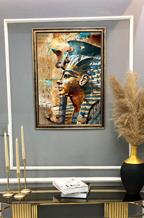 Antik Mısır Desenli Dijital Baskılı Kadife Kumaş Çerçeveli Tablo TBL0055