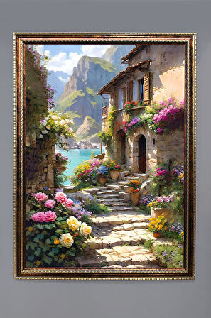 Manzara Temalı Dijital Baskılı Kadife Kumaş Çerçeveli Tablo TBL0057