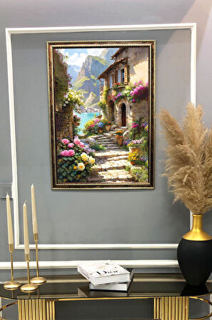 Manzara Temalı Dijital Baskılı Kadife Kumaş Çerçeveli Tablo TBL0057