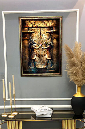 Antik Mısır Desenli Dijital Baskılı Kadife Kumaş Çerçeveli Tablo TBL0060