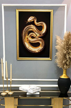 Yılan Figürlü Dijital Baskılı Kadife Kumaş Çerçeveli Tablo TBL0061
