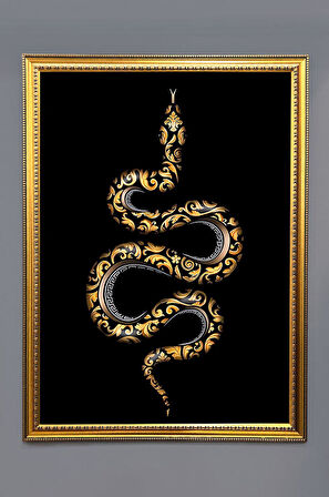 Yılan Figürlü Dijital Baskılı Kadife Kumaş Çerçeveli Tablo TBL0062