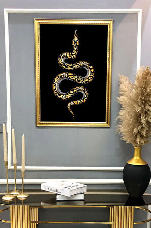 Yılan Figürlü Dijital Baskılı Kadife Kumaş Çerçeveli Tablo TBL0062