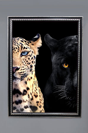 Jaguar ve Leopar Desenli Dijital Baskılı Kadife Kumaş Çerçeveli Tablo TBL0063