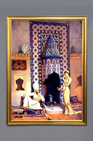 Kahve Ocağı Desenli Dijital Baskılı Kadife Kumaş Çerçeveli Tablo TBL0065