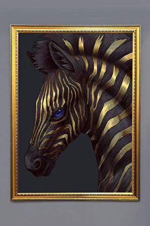 Zebra Figürlü Dijital Baskılı Kadife Kumaş Çerçeveli Tablo TBL0067
