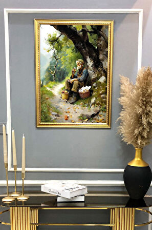 Ormanda Gezgin Adam Desenli Dijital Baskılı Kadife Kumaş Çerçeveli Tablo TBL0072