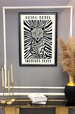 Modern Leopar Desenli Dijital Baskılı Kadife Kumaş Çerçeveli Tablo TBL0077